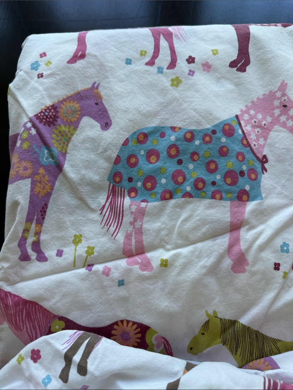 Garnet Hill Horse Print Bedding in Pink, Green, Purple - Picture 2 of 4
